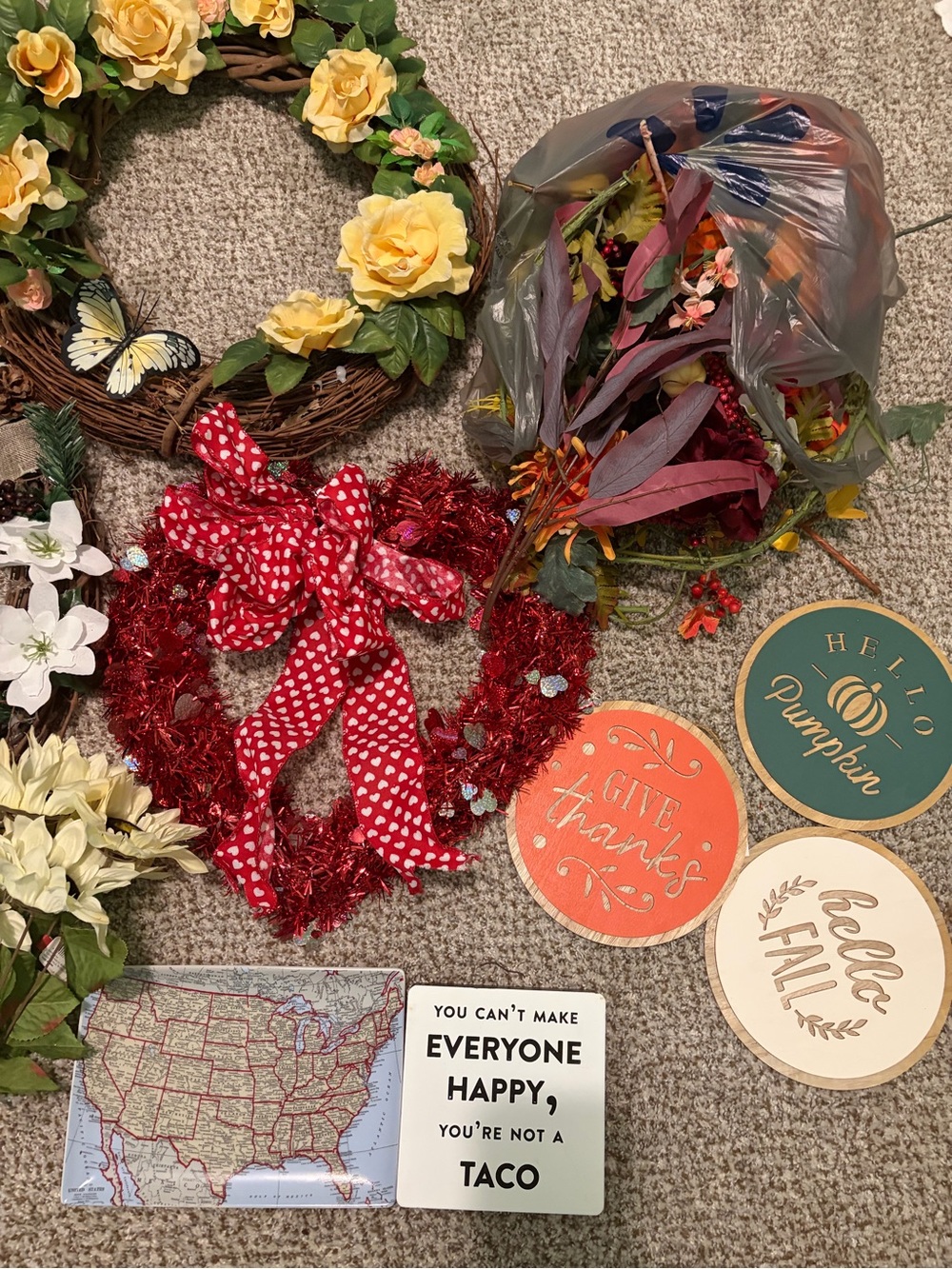 Home Holiday Red Tinsel Heart Wreath with Polka Dot Bow